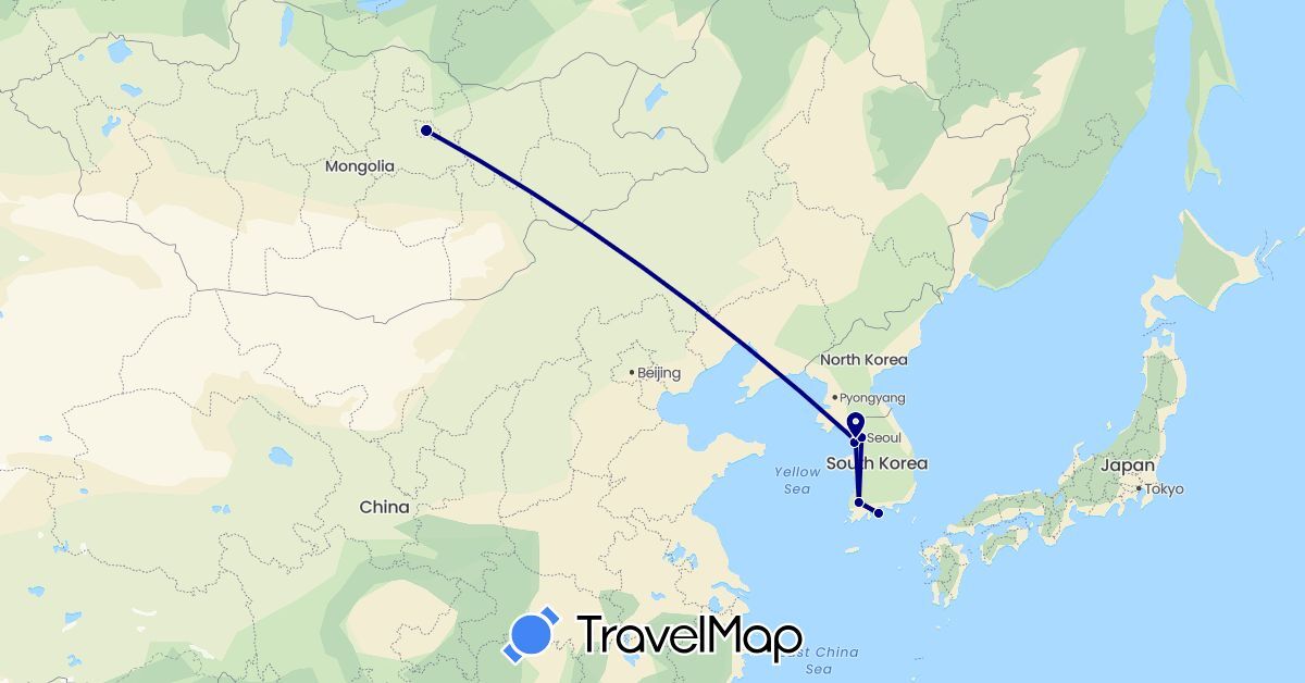 TravelMap itinerary: driving in South Korea, Mongolia (Asia)